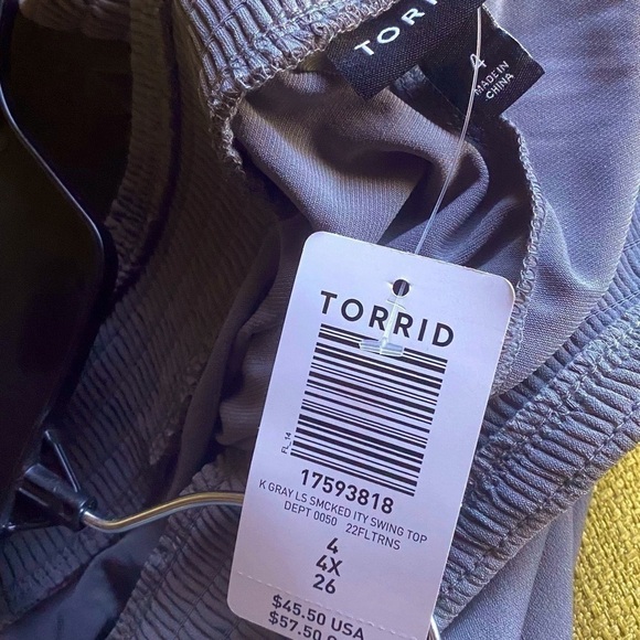 TORRID Smocked Off Shoulder Sheer  Top Size 4X Grey Long Sleeves Balletc… - Picture 4 of 7